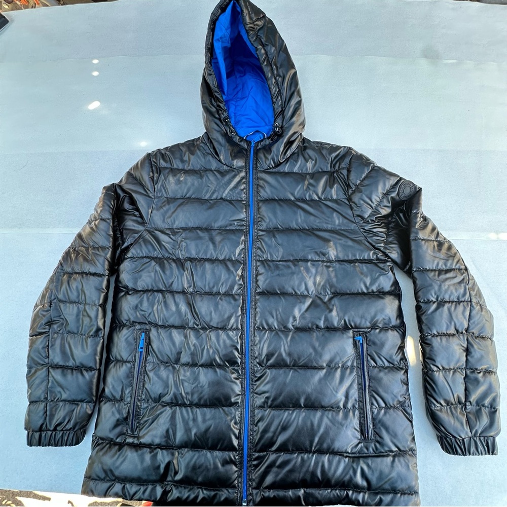 Cole Haan Signature Mens Hooded Faux Leather Jacket Down Outerwear Coat,sizeM